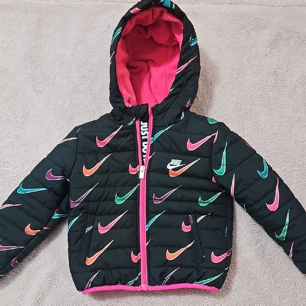 Nike Black and Pink Puffer Jacket